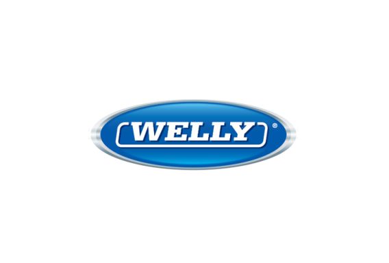 Logo de Welly avec un arrière-plan bleu et le texte en blanc.