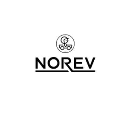 Logo de Norev avec un symbole de voiture et le nom en lettres stylisées.